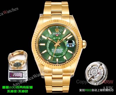 AR+ Factory Weighted Version Rolex SKY-DWELLER Green Face Yellow Gold Watch 42mm